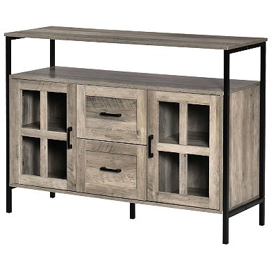 47" Kitchen Sideboard Buffet Storage Cabinet W/ Open Shelf & 2 Drawers, Grey