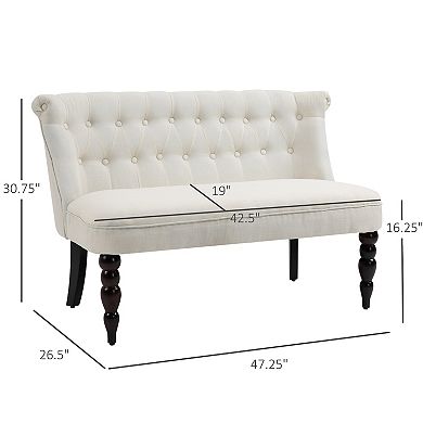 HOMCOM Upholstered Armless Fabric Loveseat with Button Tufted Design for Living Room with Wood Legs Cream White