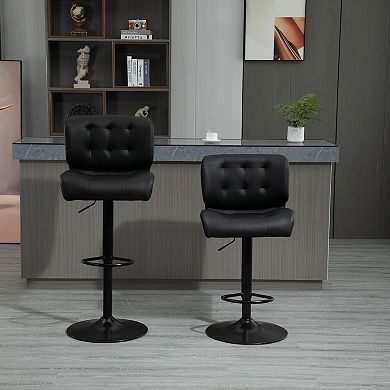 HOMCOM Bar Height Bar Stools Set of 2 with Adjustable Seat Thick Padded Cushion and Metal Footrest for Home Bar Brown