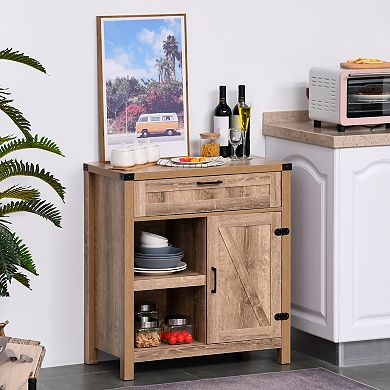 Cottage Inspired Storage Hutch Cupboard With Adjustable Shelves And Open Cabinet