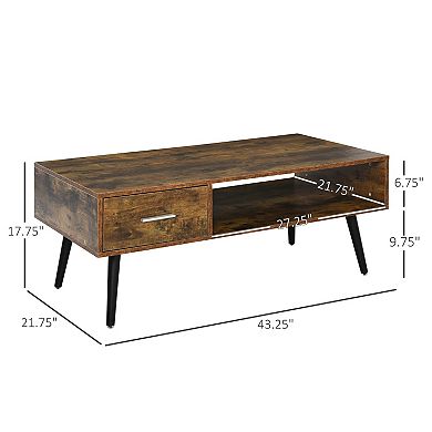 Wood Retro Style Corner Table With Single Drawer & Shelf For Home Décor, Brown