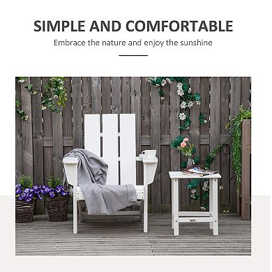 Outsunny Plastic Adirondack Chair, All Weather HDPE Lounger Chair Outdoor Fire Pit Seating  with High Back and Wide Seat for Patio, Backyard, Garden, Lawn, White