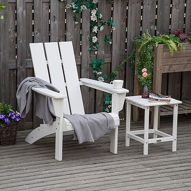 Outsunny Plastic Adirondack Chair, All Weather HDPE Lounger Chair Outdoor Fire Pit Seating  with High Back and Wide Seat for Patio, Backyard, Garden, Lawn, White