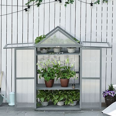 32" X 19" X 54" Wooden Cold Frame Greenhouse For Plants Pc Board Grey