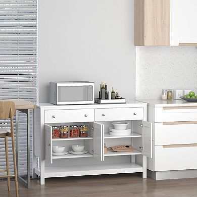 47" Modern Kitchen Sideboard Buffet Storage Cabinet W/ Adjustable Shelves, White