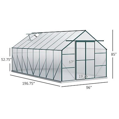 16' X 8' Polycarbonate Walk-in Garden Greenhouse Kit W/ Sliding Door, Clear