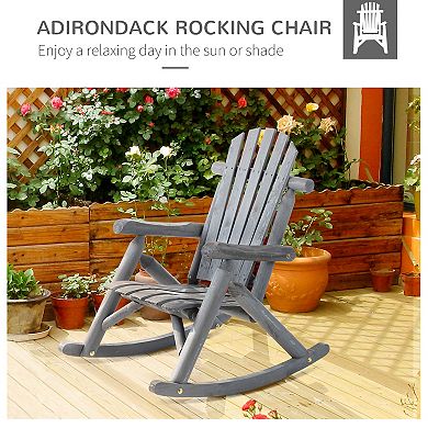 Rustic Wooden Adirondack Rocking Chair, Indoor Outdoor Log Rocker, Natural