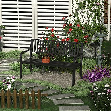 Outdoor Bench Patio Steel Garden Furniture Deck Porch Seat Backyard Park Chair