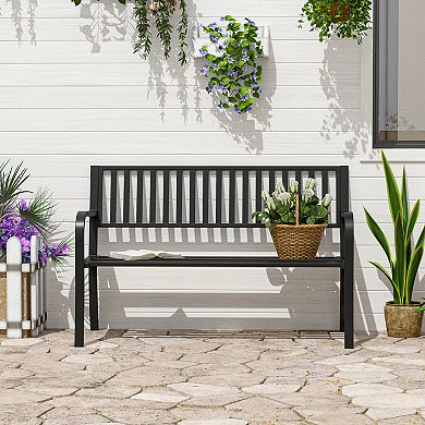 Outdoor Bench Patio Steel Garden Furniture Deck Porch Seat Backyard Park Chair