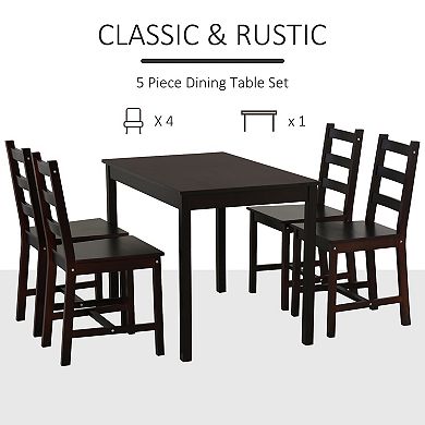 5pc Dining Table Chairs Set Solid Wood Kitchen Breakfast Dinette Furniture