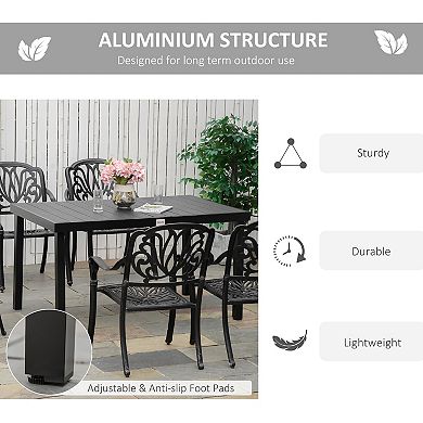 Outsunny Patio Dining Table for 6, Rectangular Aluminum Outdoor Table for Garden Lawn Backyard, Black