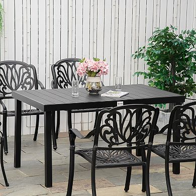 Outsunny Patio Dining Table for 6, Rectangular Aluminum Outdoor Table for Garden Lawn Backyard, Black