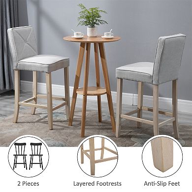 2 Pcs Bar Stools Dining Chair W/ Footrest, Solid Wood Leg Home Pub, Grey