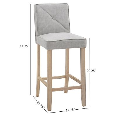 2 Pcs Bar Stools Dining Chair W/ Footrest, Solid Wood Leg Home Pub, Grey