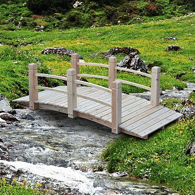 5ft Garden Bridge Yard Decoration Wooden Arc Outdoor Pond W/ Railings Natural