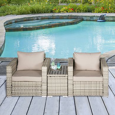 Outdoor Backyard & Deck Deck Conversation Set W/ Washable Cushions & Table, Grey