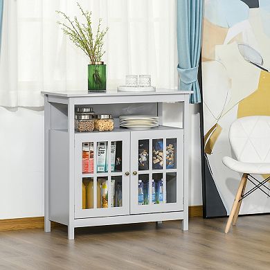 Kitchen Buffet Server Cupboard With Framed Glass Door Adjustable Cabinet