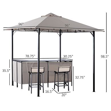 3pc Outdoor Patio Bar Table Set Chairs W/ Sunshade Canopy Backyard Furniture