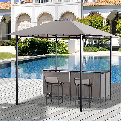 3pc Outdoor Patio Bar Table Set Chairs W/ Sunshade Canopy Backyard Furniture