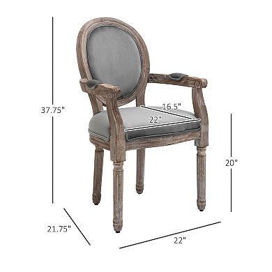 HOMCOM Vintage Dining Chair with Round Back Thick Sponge Padded Seat and Section Armrest with Wood Frame Grey