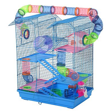 Lightweight Rat Gerbil Cage With Water Bottle, Food Dish, Exercise Wheel, Blue