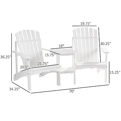 Outdoor Wood Adirondack Patio Chair W/ Center Table Umbrella Hole, 2", White