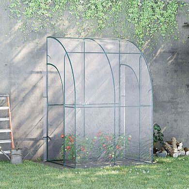 5' X 4' X 7' Portable Outdoor Walk-in Lean-to Greenhouse, 2 Doors, Pvc, Green
