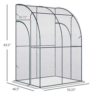 5' X 4' X 7' Portable Outdoor Walk-in Lean-to Greenhouse, 2 Doors, Pvc, Green