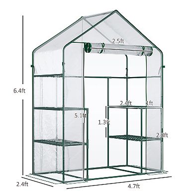 56" X 29" X 77" Portable Walk-in Greenhouse W/2-tier Shelves & Roll Up Door