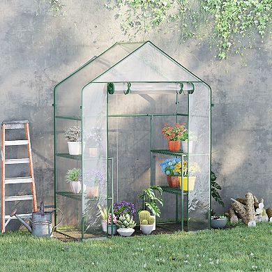 56" X 29" X 77" Portable Walk-in Greenhouse W/2-tier Shelves & Roll Up Door