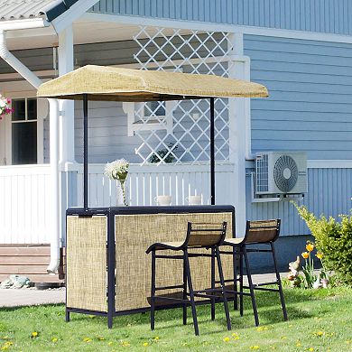 3 Pc Outdoor Patio Mesh Cloth Canopy Bar Table Chairs Stools Storage Set
