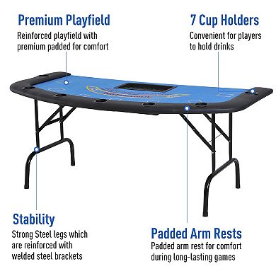 72" 7 Player Octagon Folding Poker Table With Cup Holders