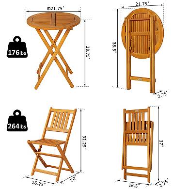 3 Piece Folding Acacia Wood Outdoor Patio Bistro Table And Chair Set