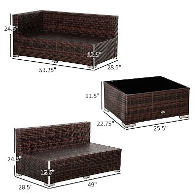 Outsunny 4-Piece Patio Furniture Sets Outdoor Wicker Conversation Set PE Rattan Sectional sofa set with Tempered Glass Coffee Table and Cushions for Backyard and Garden, Grey