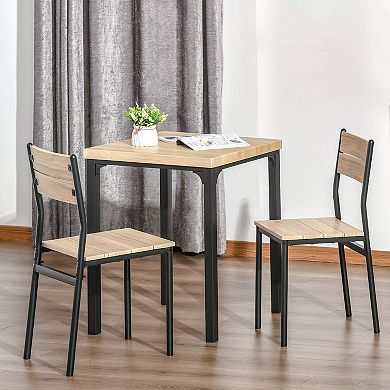 HOMCOM Rustic Country Wood Top 3 Piece Kitchen Table Dining Set with 2 Matching Chairs and Versatile Design for Small Space