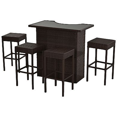 5pc Outdoor Rattan Pe Wicker Bar Set Bistro Patio Furniture Table Stool