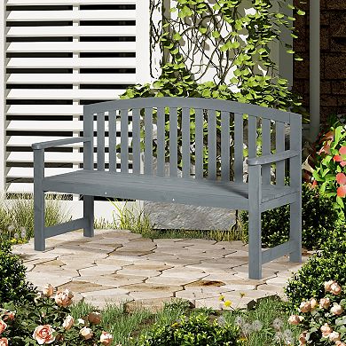 2-person Wooden Garden Bench Patio Chair W/ Arch Slatted Backrest