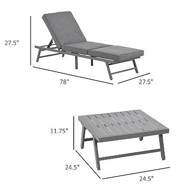 3pc Outdoor Convertible Sofas W/ Table, Throw Pillows, Cushions, Grey