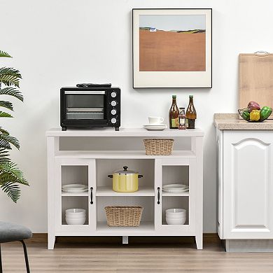 Server Buffet With Distressed Wood Finish And Adjustable Shelves, Grey