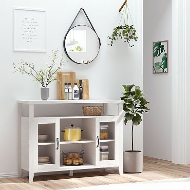 Server Buffet With Distressed Wood Finish And Adjustable Shelves, Grey