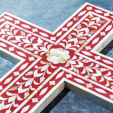 Jodhpur Mother of Pearl Wall Cross, Burgundy