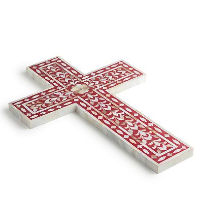 Jodhpur Mother of Pearl Wall Cross, Burgundy