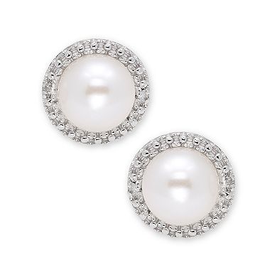 Sterling Silver Cultured Freshwater Pearl & Diamond Accent Earrings