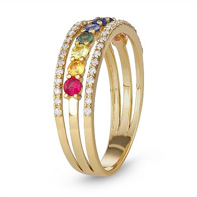 The Regal Collection 14k Gold Multi-Sapphire Gemstone & 1/5 Carat T.W. Diamond Ring