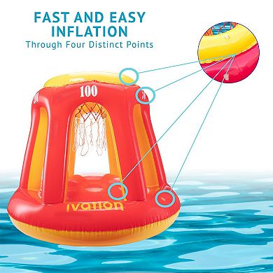 Ivation Inflatable Floating Pool Toy, Hoop & Ball for Swimming Pool, Red & Yellow