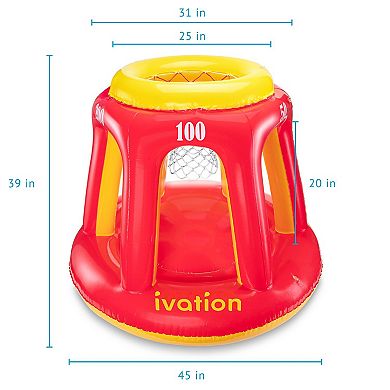 Ivation Inflatable Floating Pool Toy, Hoop & Ball for Swimming Pool, Red & Yellow