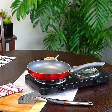 Oster Cocina Herscher 9.5 Inch Aluminum Frying Pan in Red