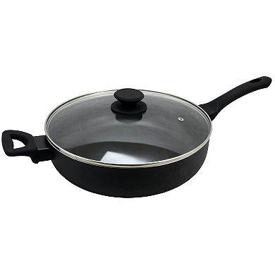 Oster Cocina Ashford 5 Quart Aluminum Sauté Pan with Tempered Glass Lid in Black