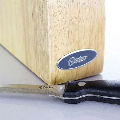 Oster Cocina Granger 5 Piece Stainless Steel Cutlery Knife Set with Half Moon Natural Wood Block