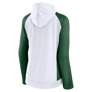 Women's Fanatics Branded White/Green New York Jets End Around Lightweight Raglan Full-Zip Hoodie Jacket